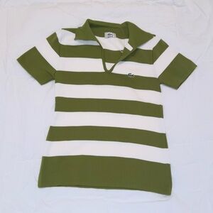 Lacoste Green and White Striped Polo Shirt